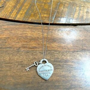 Tiffany sterling silver heart and key necklace